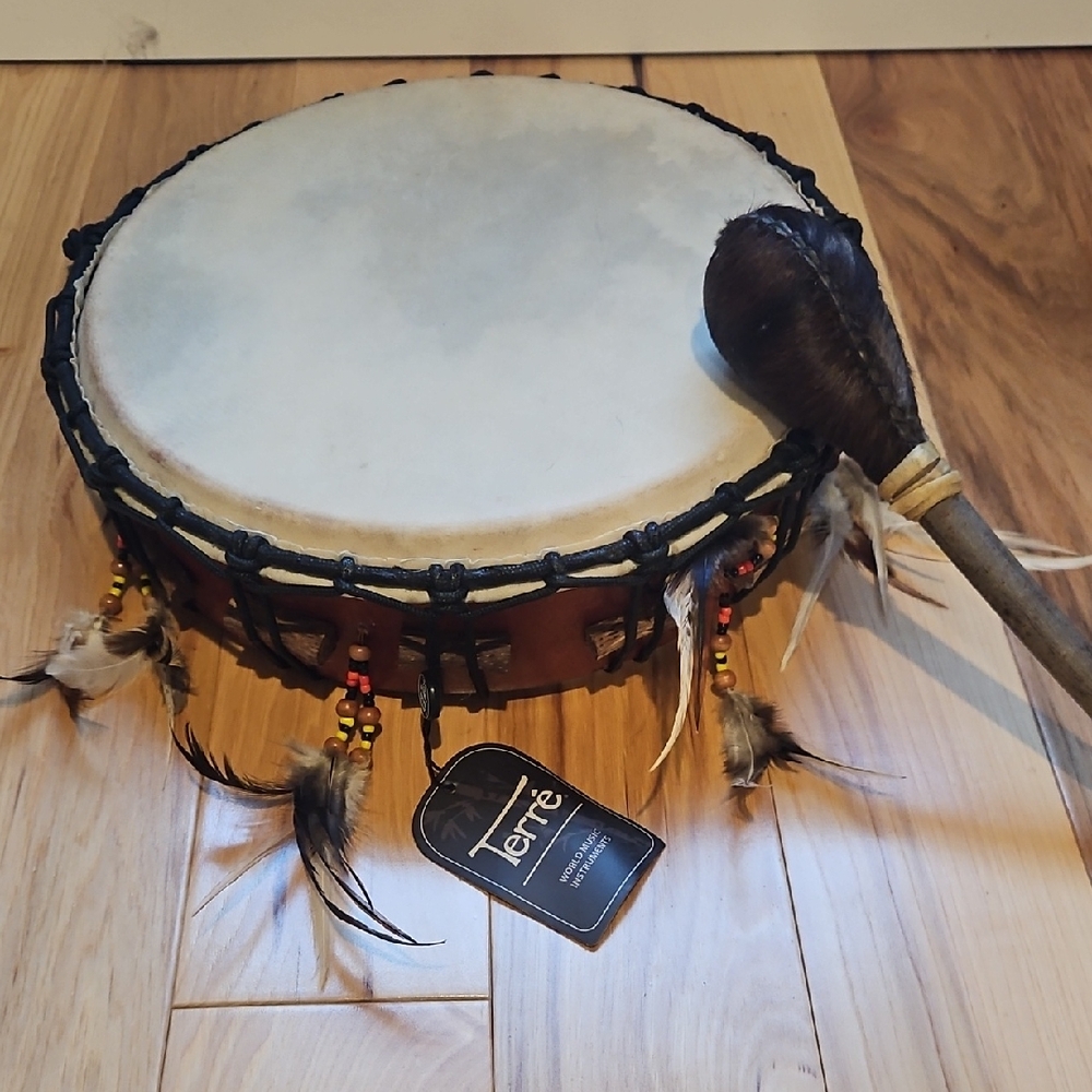 Rustic Brown Drum with Feather Details